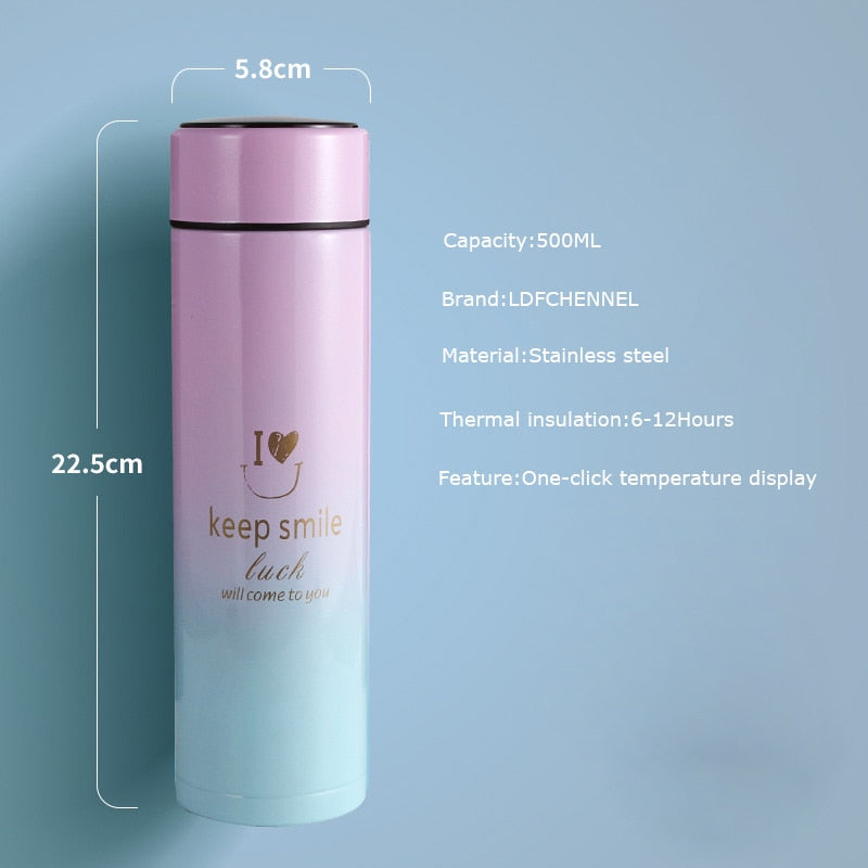 500ML Smart Thermos Water Bottle Led Digital Temperature Display Stainless Steel Coffee Thermal Mugs Intelligent Insulation Cups