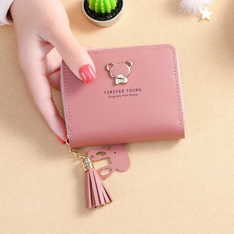 New Women&#39;s Wallet Short Style Cartoon Cute Bear Wallets Coin Purses Bag Girl Small Lady Wallet Credit Card holder bolsa