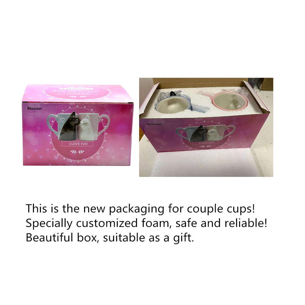 2pcs 3D cat cup stereo cat couple ceramic mug  pink and blue cat kiss cat to mugs Valentine's Day gift marriage housewarming