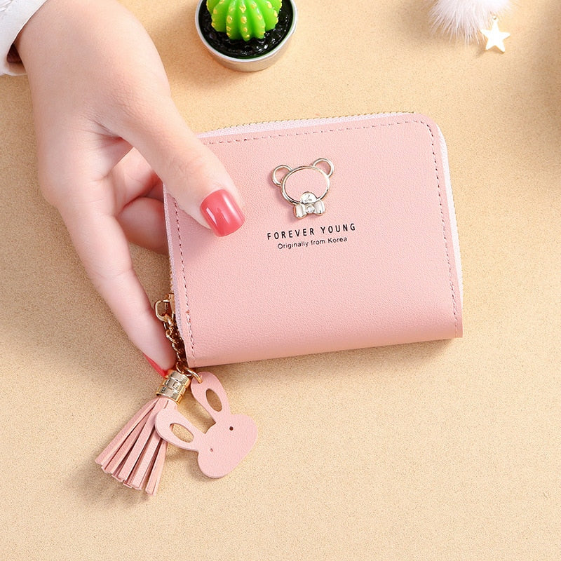 New Women&#39;s Wallet Short Style Cartoon Cute Bear Wallets Coin Purses Bag Girl Small Lady Wallet Credit Card holder bolsa