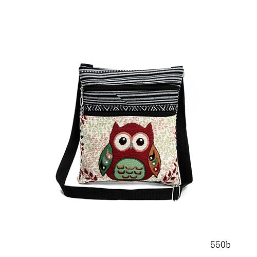 Miyahouse Casual Small Double Zipper Messenger Bag Women Cartoon Owl Printed Flap Bag Shoulder Bag Ladies