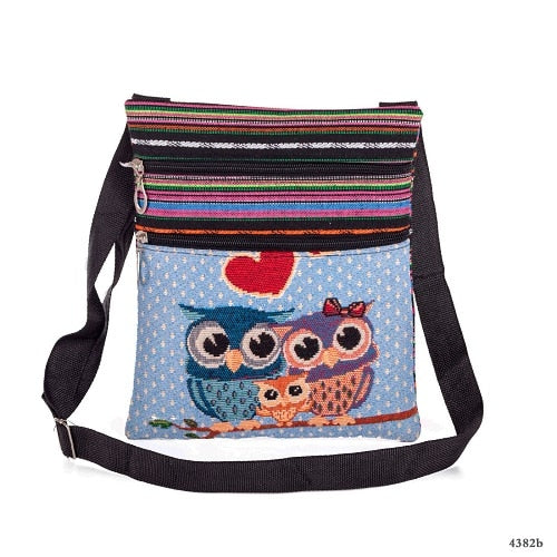 Miyahouse Casual Small Double Zipper Messenger Bag Women Cartoon Owl Printed Flap Bag Shoulder Bag Ladies