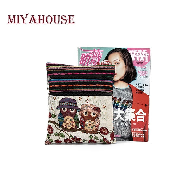 Miyahouse Casual Small Double Zipper Messenger Bag Women Cartoon Owl Printed Flap Bag Shoulder Bag Ladies