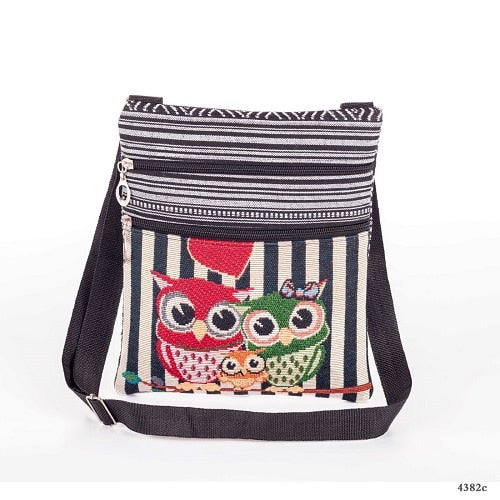 Miyahouse Casual Small Double Zipper Messenger Bag Women Cartoon Owl Printed Flap Bag Shoulder Bag Ladies