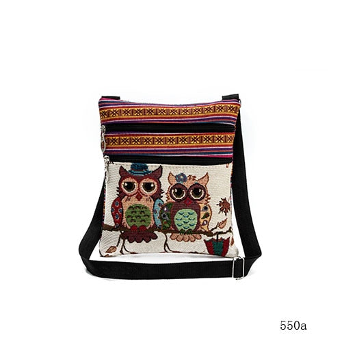 Miyahouse Casual Small Double Zipper Messenger Bag Women Cartoon Owl Printed Flap Bag Shoulder Bag Ladies