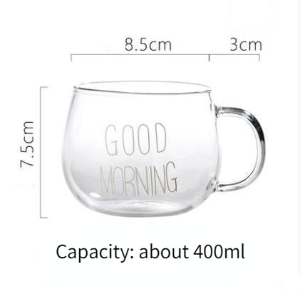 1pcs Letter Printed Transparent Creative Glass Coffee Tea Mug Drinks Dessert Breakfast Milk Cup Glass Mugs Handle Drinkware