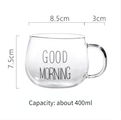 1pcs Letter Printed Transparent Creative Glass Coffee Tea Mug Drinks Dessert Breakfast Milk Cup Glass Mugs Handle Drinkware