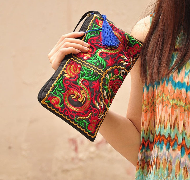 Women Ethnic National Retro Butterfly Flower Bags Handbag Coin Purse Embroidered Lady Clutch Tassel Small Flap Summer Sale