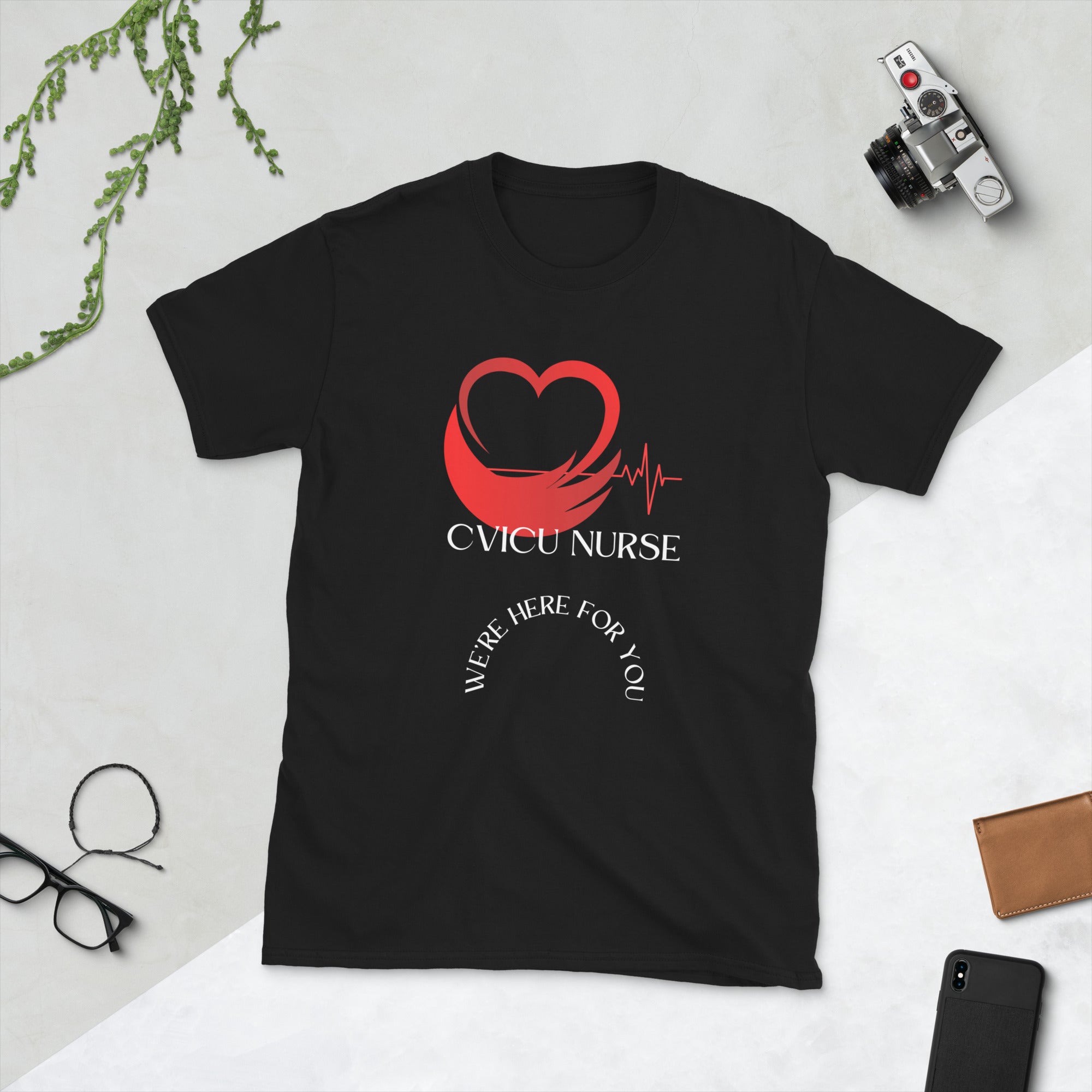 Short-Sleeve half heart EKG rhythm Black Unisex T-Shirt